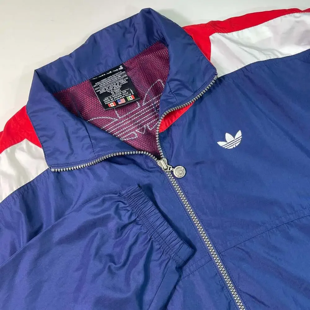 Vintage 90s Adidas Trefoil Windbreaker Jacket Blue Red White Sz L